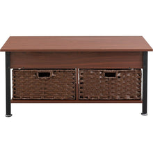 Load image into Gallery viewer, Metal coffee table,desk,with a lifting table,and hidden storage space.There were two removable wicker baskets that could be placed in any space such as the living room,color:brownwith solid wood grain
