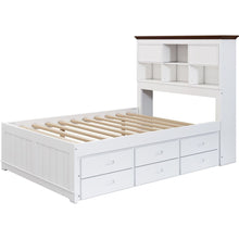 Cargar imagen en el visor de la galería, 3 Pieces Wooden Captain Bedroom Set Full Bed with Trundle, Nightstand and Dresser, White + Walnut
