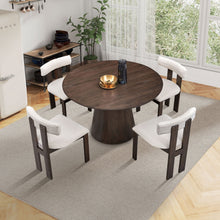 Load image into Gallery viewer, (1 Table with 4 Chairs)Wooden Dining Table Set, Modern Round MDF Kitchen Table and Boucle Upholstered Dining Chairs for Dining Room, Kitchen, Saving Space, Brown
