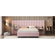 Carregar imagem no visualizador da galeria, Full Size Upholstered Platform Bed with Big Headboard, Bedroom Furniture, Velvet, Pink
