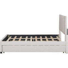 Carregar imagem no visualizador da galeria, Full Size Upholstered Platform Bed with 2 Drawers and 1 Twin Size Trundle, Classic Headboard Design, Beige
