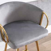 Carregar imagem no visualizador da galeria, 26 Inch Set of 2 Bar Stools, with Chrome Footrest and Base Velvet + Golden Leg Simple Bar Stool, GRAY
