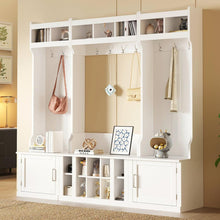 Load image into Gallery viewer, Wide Design Hall Tree with Storage and Bench, 4-IN-1 Multi-functional Entryway Bench with Coat Rack and Shoe Cubbies, Practical Furniture for Hallway, White

