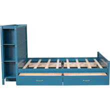 Load image into Gallery viewer, Full Size Platform Bed with Drawers and Storage Shelves, Blue
