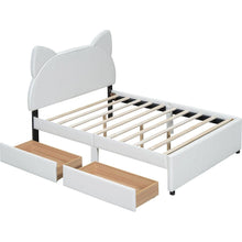 Load image into Gallery viewer, Full Size Upholstered Platform Bed with Cartoon Ears Shaped Headboard and 2 Drawers, White
