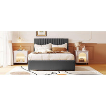 Load image into Gallery viewer, Full Size Upholstered Platform Bed with 2 Drawers and 1 Twin Size Trundle, Classic Headboard Design, Gray
