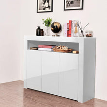 Cargar imagen en el visor de la galería, Living Room Sideboard Storage Cabinet Black High Gloss with LED Light, Modern Kitchen Unit Cupboard Buffet Wooden Storage Display Cabinet TV Stand with 3 Doors for Hallway Dining Room
