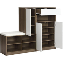 Cargar imagen en el visor de la galería, 2-in-1 Shoe Storage Bench &amp; Shoe Cabinets , Multi-functional Shoe Rack with Padded Seat, Versatile Shoe Storage Solution with Adjustable Shelves for Hallway, White
