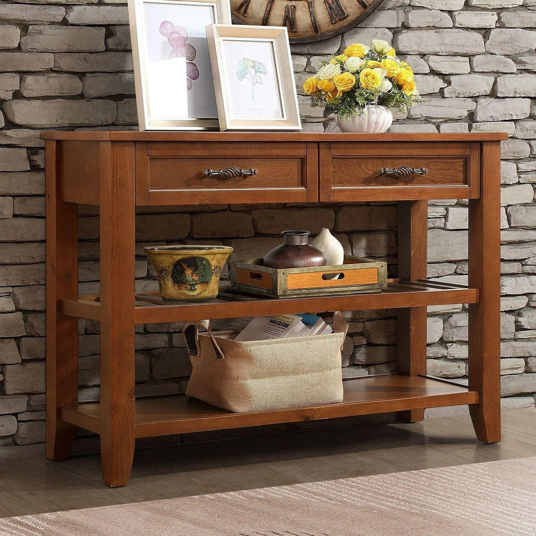 Console Sofa Table with 2 Storage Drawers and 2 Tiers Shelves, Mid-Century Style 42