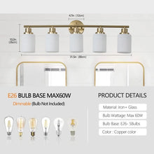 Load image into Gallery viewer, Elegant Vanity Lights for Bathroom in Gold with 5 Lights Fixture
