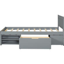 Load image into Gallery viewer, Twin Size Platform Bed With Drawer And Two Shelves, Gray
