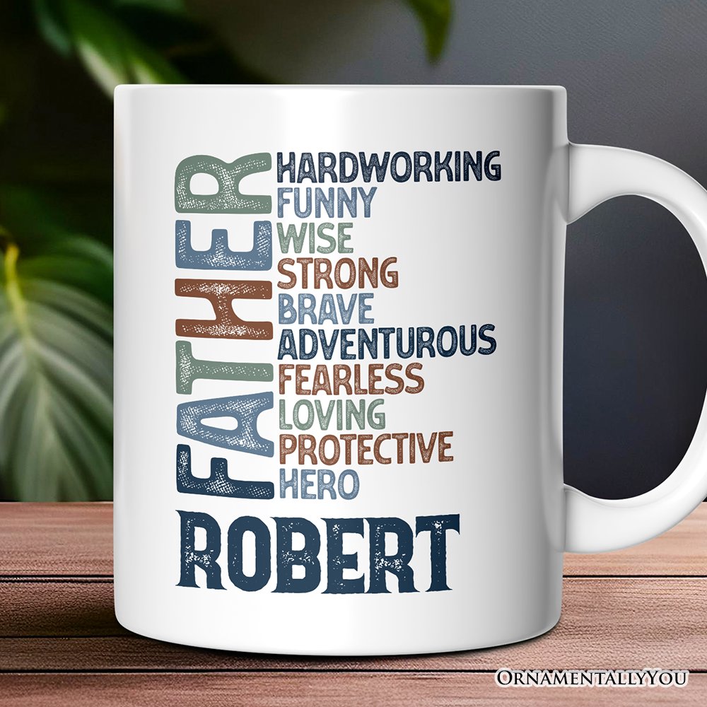 Father Definition Personalized Mug, Inspirational Gift with Custom Name for Hero Dads