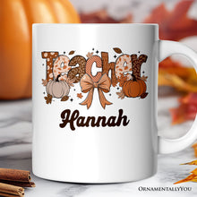 Carregar imagem no visualizador da galeria, Teacher Coquette Autumn Personalized Mug, Cozy Fall Pumpkin Gift with Custom Name
