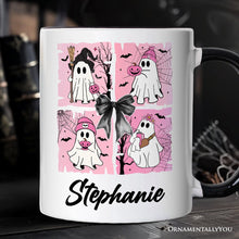 Carregar imagem no visualizador da galeria, Pink Halloween Ghost Personalized Mug, Coquette Spooky Season Gift with Custom Name for Girly Aesthetic
