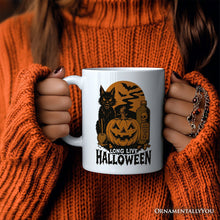 Carregar imagem no visualizador da galeria, Long Live Halloween Personalized Mug, Retro Black Cat Pumpkin Gift with Custom Name
