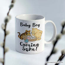 Carregar imagem no visualizador da galeria, Pregnancy Announcement With Pooh &amp; Tiger Personalized Mug, Coming Soon Gift for Expecting Moms with Custom Name
