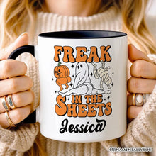 Carregar imagem no visualizador da galeria, Freak in the Sheets Ghost Personalized Mug, Naughty Halloween Gift with Custom Name
