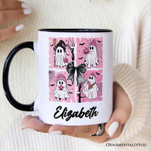 Carregar imagem no visualizador da galeria, Pink Halloween Ghost Personalized Mug, Coquette Spooky Season Gift with Custom Name for Girly Aesthetic
