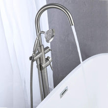 Load image into Gallery viewer, Freestanding Tub Filler Bathtub Faucet Brushed Nickel with Hand Held Shower Floor-Mount
