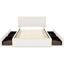 Load image into Gallery viewer, Full Size Upholstered Platform Bed with 4 Drawers and Golden Edge on the Headboard &amp; Footboard, White
