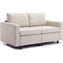 Carregar imagem no visualizador da galeria, 2 Seat Module Sectional Sofa Couch With 1 Ottoman for living room,Seat Cushion and Back Cushion Non-Removable and Non-Washable,Cream
