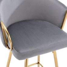 Carregar imagem no visualizador da galeria, 26 Inch Set of 2 Bar Stools, with Chrome Footrest and Base Velvet + Golden Leg Simple Bar Stool, GRAY
