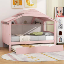 Load image into Gallery viewer, Wood Twin Size House Bed with Trundle and Storage, Pink
