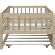Load image into Gallery viewer, Twin Size Wood Daybed with Trundle and Fence Guardrails, Natural
