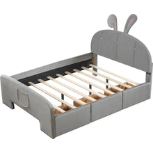Load image into Gallery viewer, Full Size Velvet Platform Bed with Rabbit-Shaped Headboard, with Drawers, with Bed-End Storage Pocket, Gray
