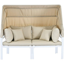 Cargar imagen en el visor de la galería, 3-Piece Patio Daybed with Retractable Canopy Outdoor Metal Sectional Sofa Set Sun Lounger with Cushions for Backyard, Porch, Poolside, Beige
