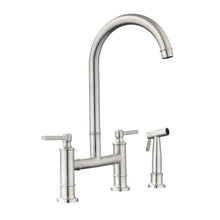 Load image into Gallery viewer, Double Handle Bridge Kitchen Faucet with Side Spray
