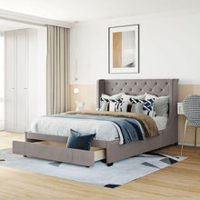 Load image into Gallery viewer, Queen Size Storage Bed Velvet Upholstered Platform Bed with Wingback Headboard and a Big Drawer (Gray)
