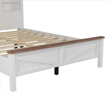 Carregar imagem no visualizador da galeria, 3-Pieces Bedroom Sets Queen Size Farmhouse Platform Bed with Double Sliding Door Storage Headboard, Storage Nightstand and Dresser, White+Brown
