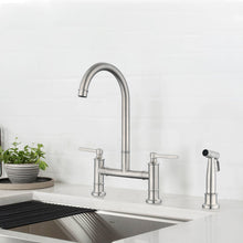 Load image into Gallery viewer, Double Handle Bridge Kitchen Faucet with Side Spray
