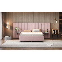 Carregar imagem no visualizador da galeria, Full Size Upholstered Platform Bed with Big Headboard, Bedroom Furniture, Velvet, Pink
