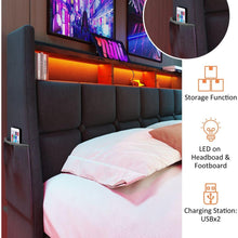 Carregar imagem no visualizador da galeria, Full size Upholstered Platform bed with a Hydraulic Storage System, LED and USB Charging, Grey (without mattress)
