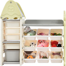 Load image into Gallery viewer, Kids Bookshelf Toy Storage Organizer with 17 Bins and 5 Bookshelves, Multi-functional Nursery Organizer Kids Furniture Set Toy Storage Cabinet Unit with HDPE Shelf and Bins
