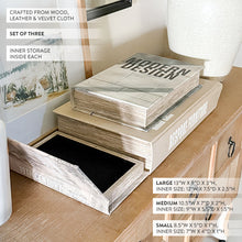Load image into Gallery viewer, Large Leather Bound Book Boxes, Set of 3
