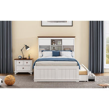 Cargar imagen en el visor de la galería, 2 Pieces Wooden Captain Bedroom Set Full Bed with Trundle and Nightstand, White+Walnut
