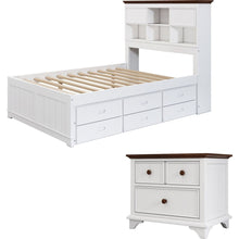 Cargar imagen en el visor de la galería, 2 Pieces Wooden Captain Bedroom Set Full Bed with Trundle and Nightstand, White+Walnut
