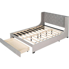 Load image into Gallery viewer, Queen Size Storage Bed Velvet Upholstered Platform Bed with Wingback Headboard and a Big Drawer (Gray)
