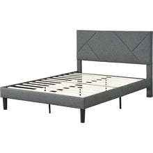 Carregar imagem no visualizador da galeria, Full Size Upholstered Platform Bed Frame with Headboard, Strong Wood Slat Support, Mattress Foundation, No Box Spring Needed, Easy Assembly, Gray
