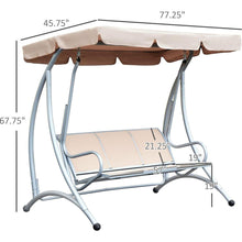 Cargar imagen en el visor de la galería, 3-Seat Outdoor Porch Swing Chair, Patio Swing Glider with Adjustable Canopy, Breathable Seat, and Steel Frame for Garden, Poolside, Backyard, Beige
