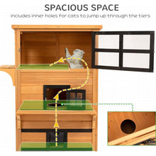 Carregar imagem no visualizador da galeria, 3-Story Cat House Feral Cat Shelter, Outdoor Kitten Condo with Raised Floor, Asphalt Roof, Escape Doors, Jumping Platforms, Yellow

