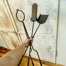 Load image into Gallery viewer, Black Iron Fireplace Tool Set with Shovel Brush Tongs
