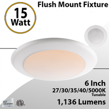 Cargar imagen en el visor de la galería, 5-6&quot; inch, Selectable 5 CCT, LED Flush Mount, 15W, 1200 LM, 120V, ETL, Energy Star Listed, For Homes, Offices, Kitchens, Hallways, Basement - Slim Recessed Lighting
