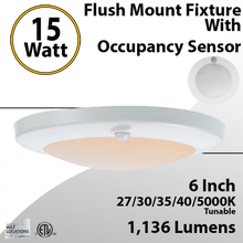 Cargar imagen en el visor de la galería, 5-6 Inch Recessed LED Motion Sensor Flush Mount Ceiling Light with 15W, 1100 Lumens, Adjustable CCT, and Easy Installation
