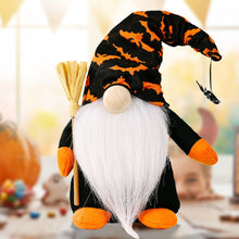 Carregar imagem no visualizador da galeria, Halloween Gnome Set with Bat and Spider Accents, Orange and Purple Individual Gnomes Holding Broom

