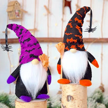 Carregar imagem no visualizador da galeria, Halloween Gnome Set with Bat and Spider Accents, Orange and Purple Individual Gnomes Holding Broom

