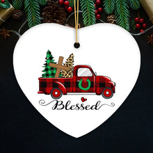 Carregar imagem no visualizador da galeria, Religious Theme Plaid Ceramic Heart Christmas Ornament Bundle, Jesus and Christian Nativity
